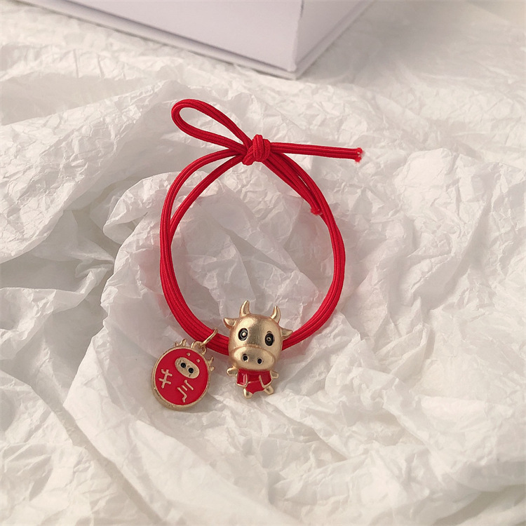 Fiesta de Año Nuevo de metal rojo elástico cuerda de cabeza de cabello de arco elástico de cabello de alta cola de caballo adornos de cabello