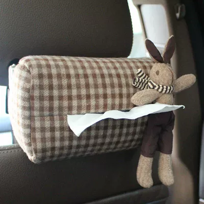 Car-Mounted Tissue Box, Hanging Style, Creative and High-End, Cute and Practical In-Car Tissue Holder with Doll Design (Car tissue box/set) - vichy-rabbit