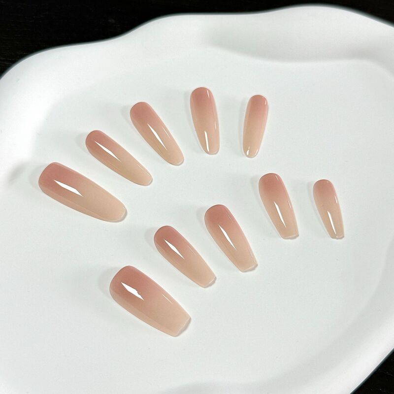 Nude-Colored Pre-Made Nails, Long Pointed Water Drop Short Ladder-Shaped Oval Wedding Nails for Bridal Photos, Wearable Nails with Pink Skin Tone and Bow