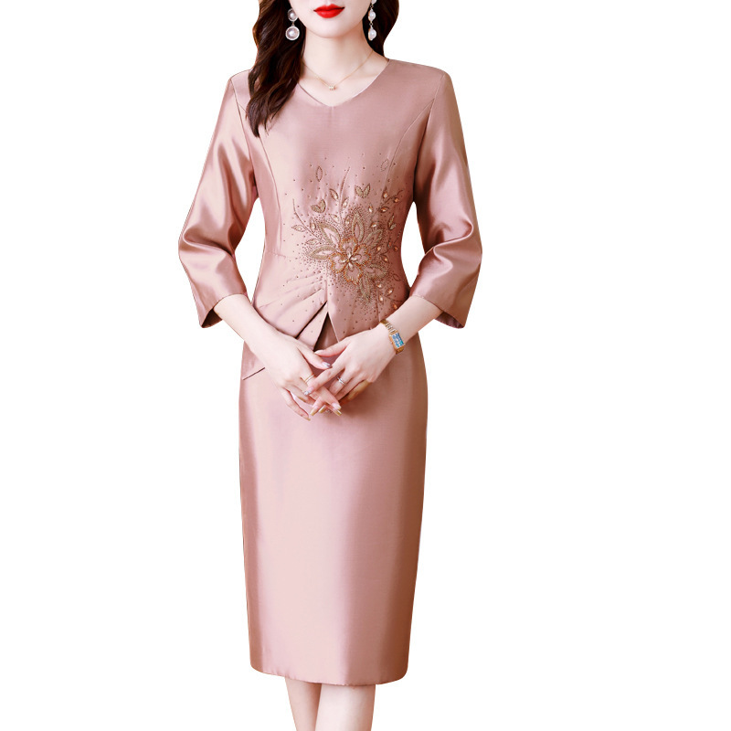 blx9563名媛风婚礼喜婆婆妈妈装婚宴礼服2025夏季新款珠绣连衣裙|undefined