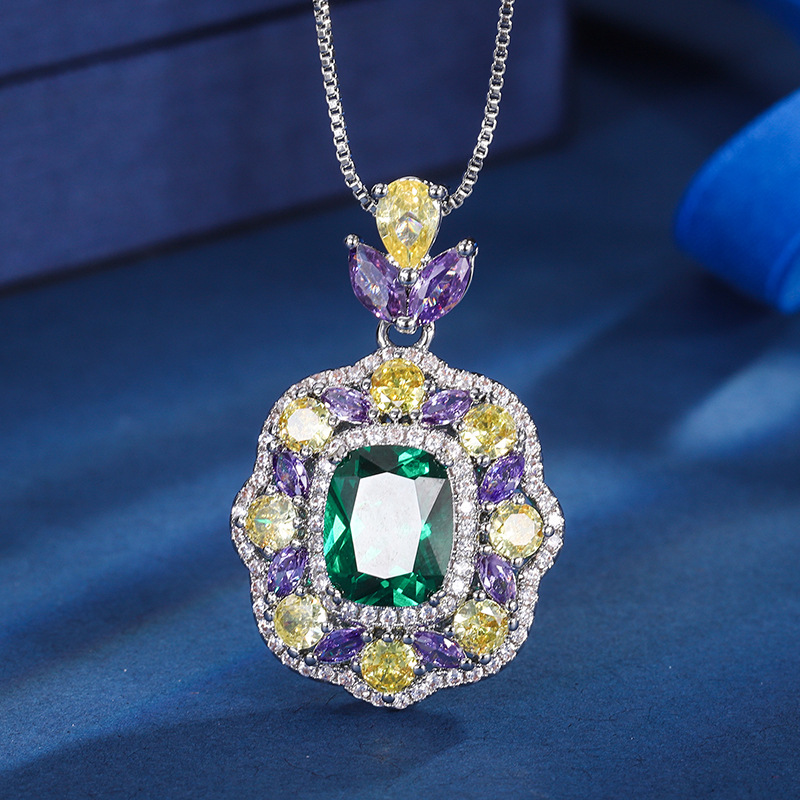 Zhuang Sheng joyas de cobre inferior chapado en oro simulación abuela verde traje retro estilo creativo completo Diamante de lujo con incrustaciones de piedra principal 8*12