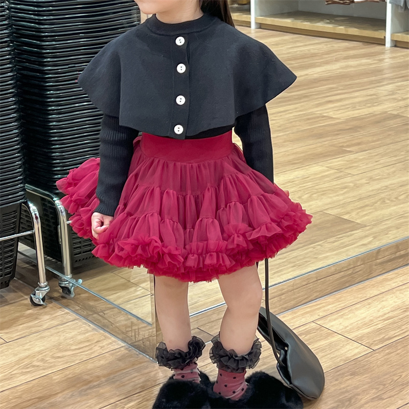 女の子用チュチュスカート、子供用ハーフ丈プリンセススカート、欧米風メッシュパフスカート、春夏万能フリルスカート|undefined