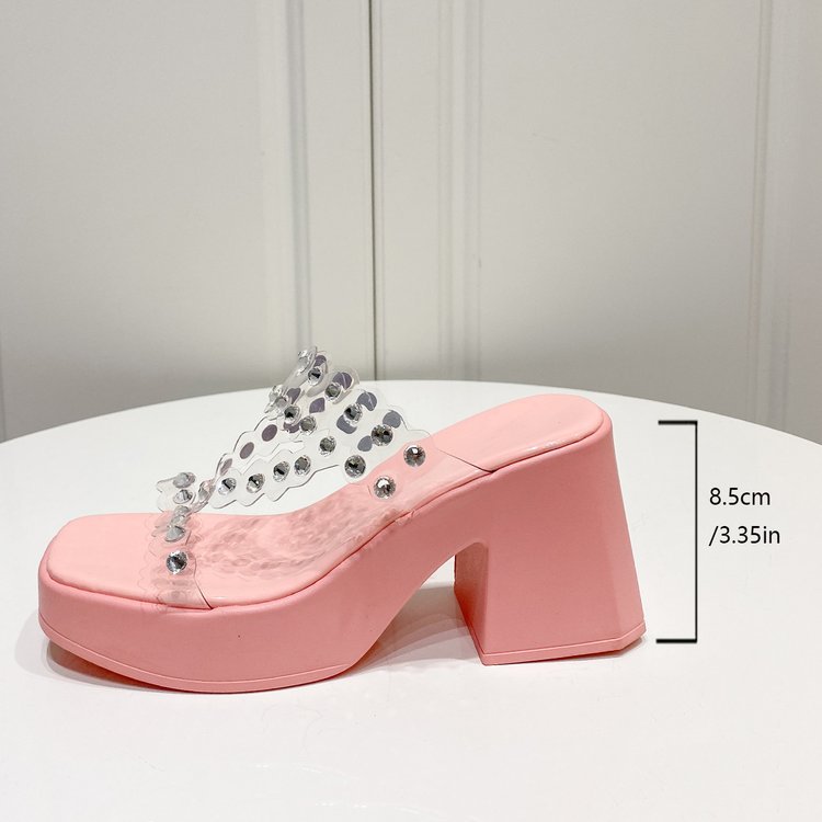 Women's Casual Sequins Square Toe High Heel Slippers display picture 8