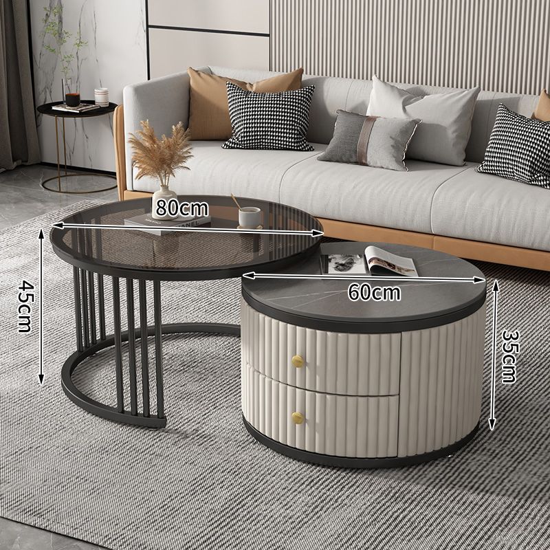 Mesa de café nórdica moderna simple apartamento pequeño Placa de roca mesa de café combinación redonda Luz de lujo sala de estar mesa de té en casa estilo crema
