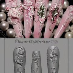 美甲硅胶模具桃花狐狸美甲装饰模具创意穿戴甲装饰硅胶模具