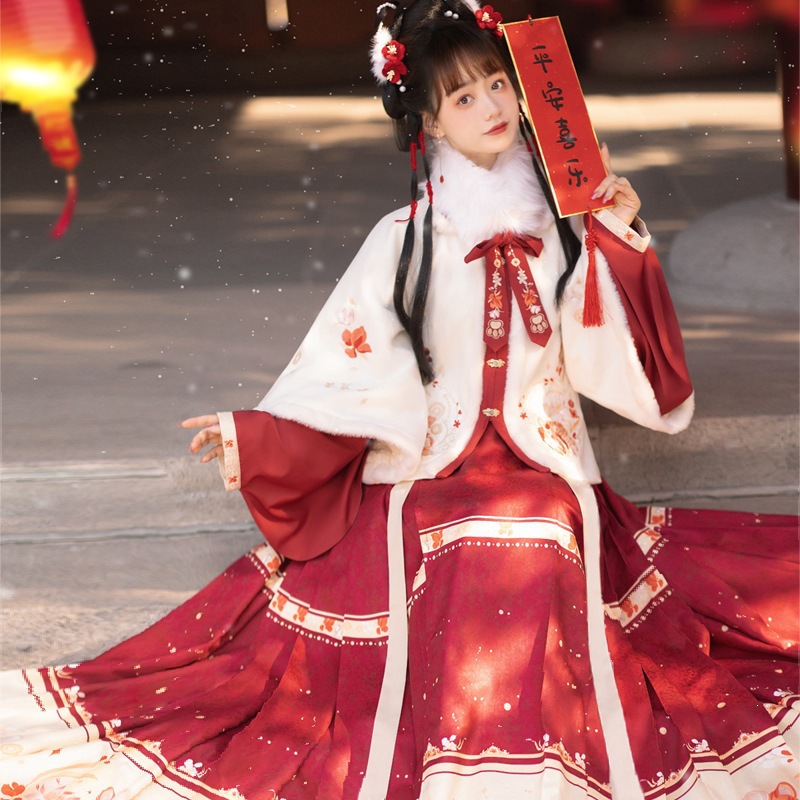 Original Fuhushengwei Hanfu for women, Chinese style Ming-style horse-face skirt full set, high-waisted ru skirt for autumn and winter 8344