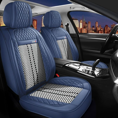 25 Years New All-Inclusive Hot Stamping Nappa Leather Ice Silk Car Seat Cushion Four-Season Universal Seat Cover Factory Direct Supply (Universal seat cover) - sapphire-blue-standard-edition-pass