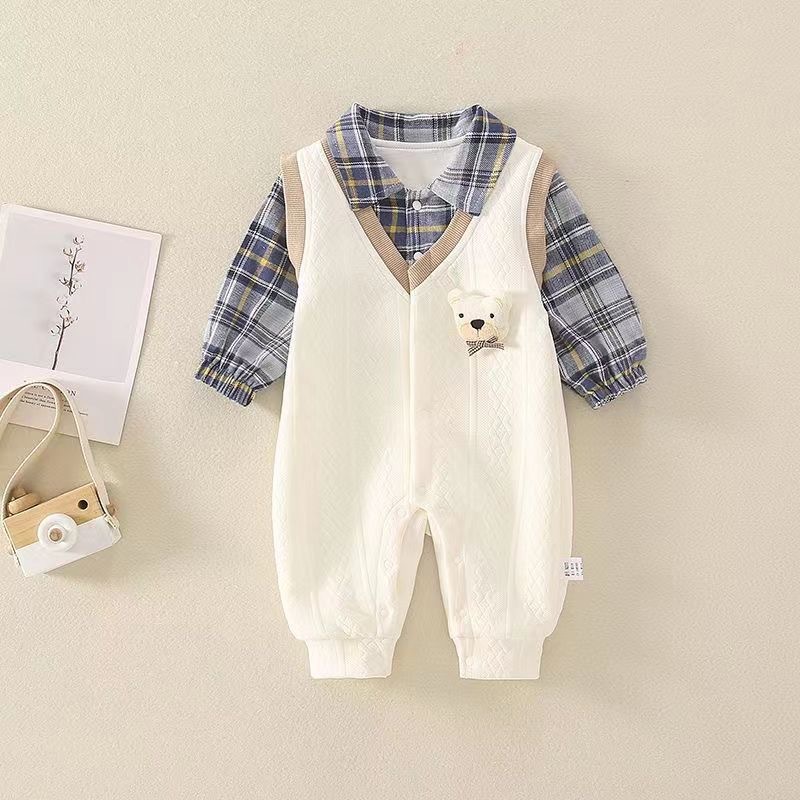 Baby Spring and Autumn Baby Fashion Falso Dos piezas de manga larga de una pieza de doble capa Ropa de recién nacido Ha Ropa de salida de luna llena