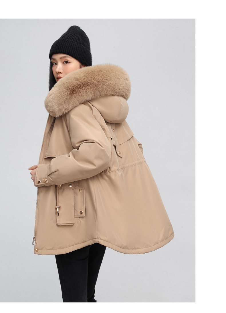 Chaqueta de algodón entallada mujer con capucha y pelo invierno_voghion.com