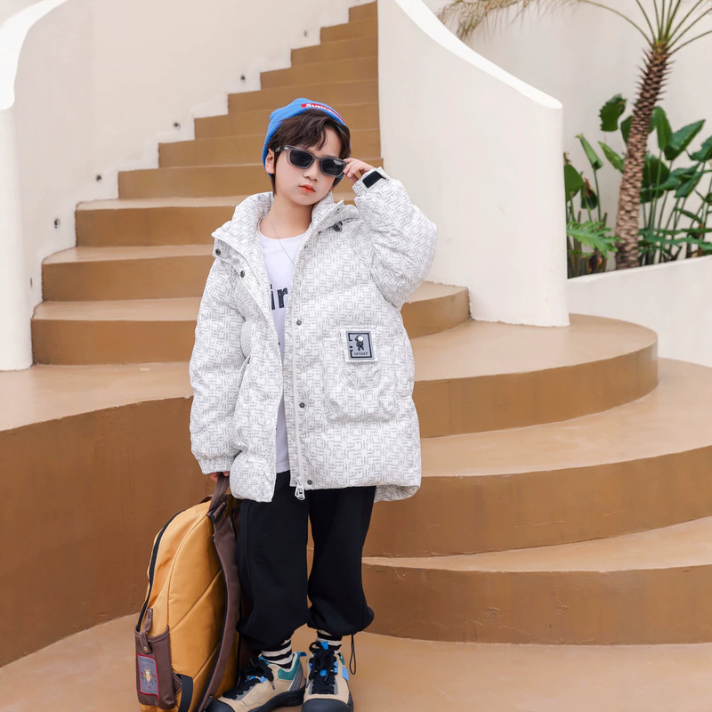 Boys' Winter down Jacket, Mid-Length, Hooded, Thickened, Warm, Korean Style, Trendy, Fashionable, Unique, Versatile