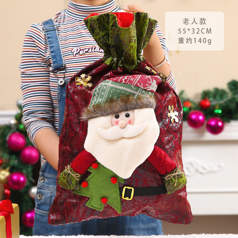 Bolsa de regalo de vacaciones Santa Claus mochila bolsa grande de cuero de imitación muñeca de Navidad tridimensional bolsa de dulces decoración de Navidad