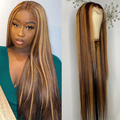 外貿新品歐美假髮女士棕色漸變長直發化纖頭套女非洲跨境假髮批發