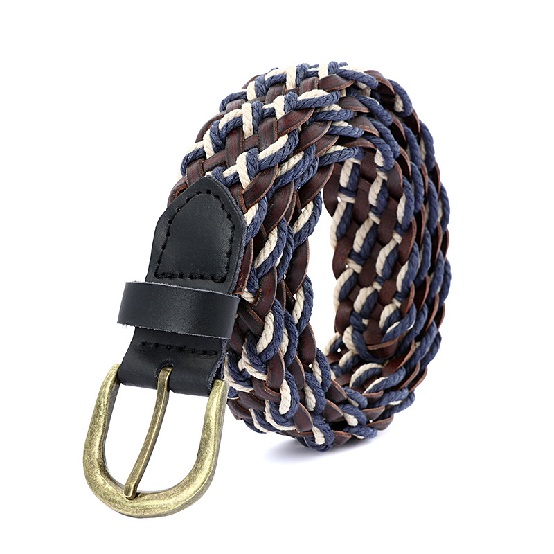 男女编织腰带无弹力时尚外贸款式3.0cm扣头内径蜡绳混编个性腰带