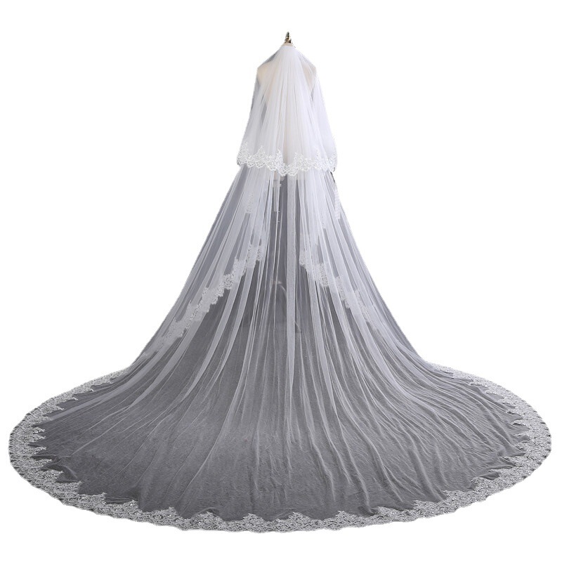 HL16 Lace Sequin Head Yarn Super Wide 3m Long Trailing New Self-Photograph Double-Layer White Ivory Bridal Head Yarn HL16 Lace Sequin Head Yarn Super Wide 3m Long Trailing New Self-Photograph Double-Layer White Ivory Bridal Head Yarn