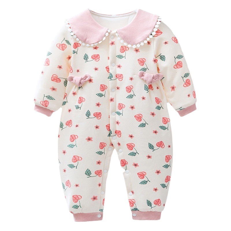 Estilo occidental bebé niña acolchada mono bebé Otoño y ropa de invierno recién nacido algodón caliente mameluco recién nacido mameluco