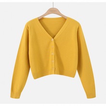 春秋短款V领针织开衫长袖薄款上衣女内搭披肩高腰短款毛衣小外套