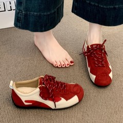 红色德训鞋女款2025新款秋季系带轻便阿甘休闲运动鞋子女鞋ins潮