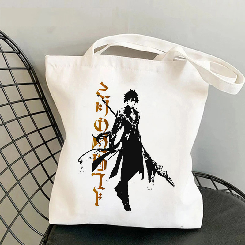 Comercio exterior transfronterizo Genshin Impacto Y2K impresión bolsa de lona Harajuku bolsa de hombro bolsa de moda bolsa de compras