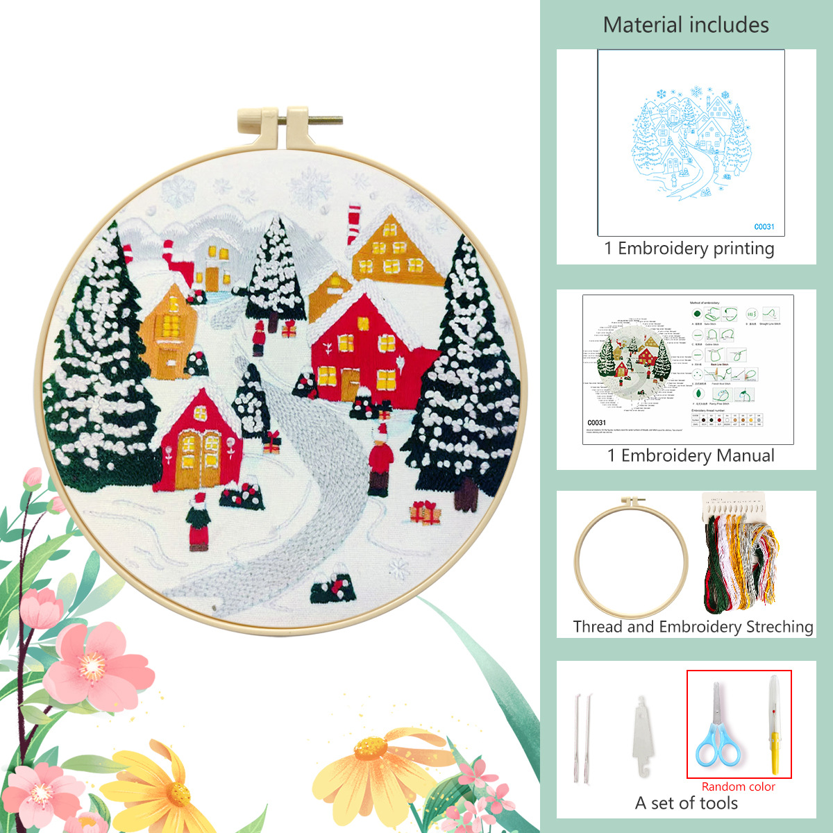 2025 Navidad bordada hecha a mano DIY paquete de materiales Navidad bordado Inglés venta directa transfronteriza