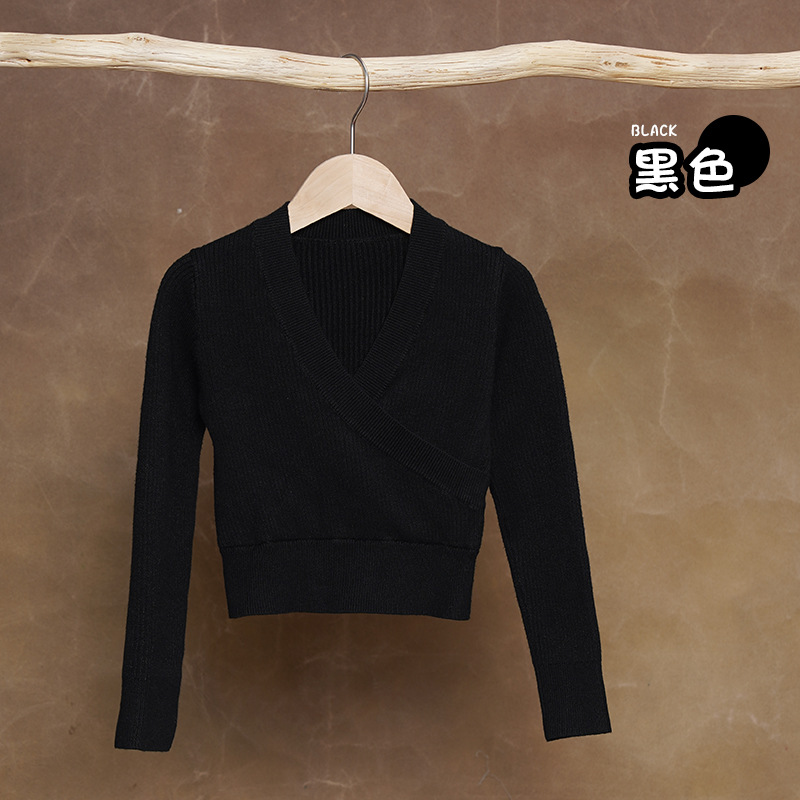 Ropa de baile para niños, ropa de entrenamiento de otoño e invierno, chaqueta cálida de manga larga de punto sin cordones, chal de baile para niñas