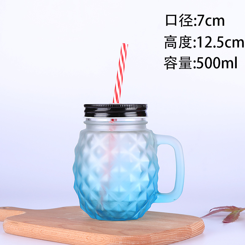 Fábrica al por mayor Polla taza Internet celebridad gradiente color Mason taza paja vidrio taza con mango fútbol taza de agua