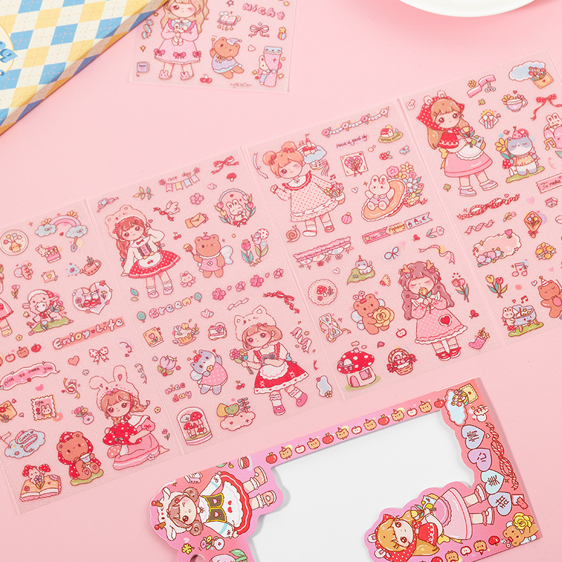 Dibujos animados miel Salsa chica pegatinas linda chica corazón impermeable PVC carácter decorativo pegatinas DIY diario material pegatinas