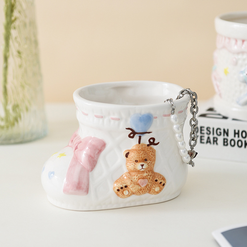 Fábrica directa adorable oso zapatos de cerámica dibujos animados creativos contenedores ornamentos bonsai arreglos de flores de cocina almacenamiento de cubiertos