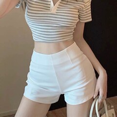 白カジュアルパンツネット赤高腰ホットパンツ女春服ギャルのお尻のショートパンツが痩せています。