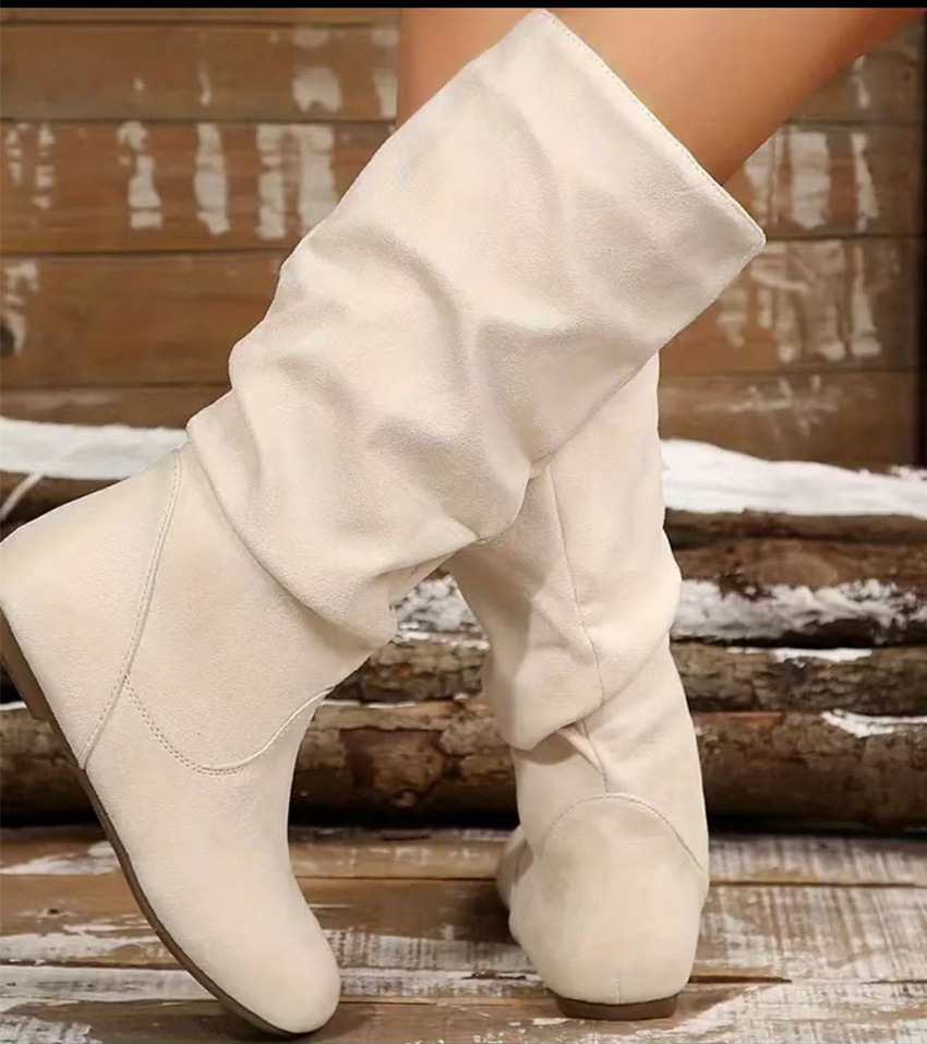 Dames slouch laarzen van suède western stijl met ritssluiting_voghion.com