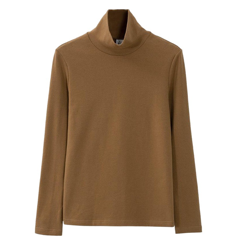 Camiseta de cuello alto de peso pesado de 260g primavera y otoño mujer de alta gama lijado de doble cara más grueso terciopelo grueso abrigo interior camisa de fondo