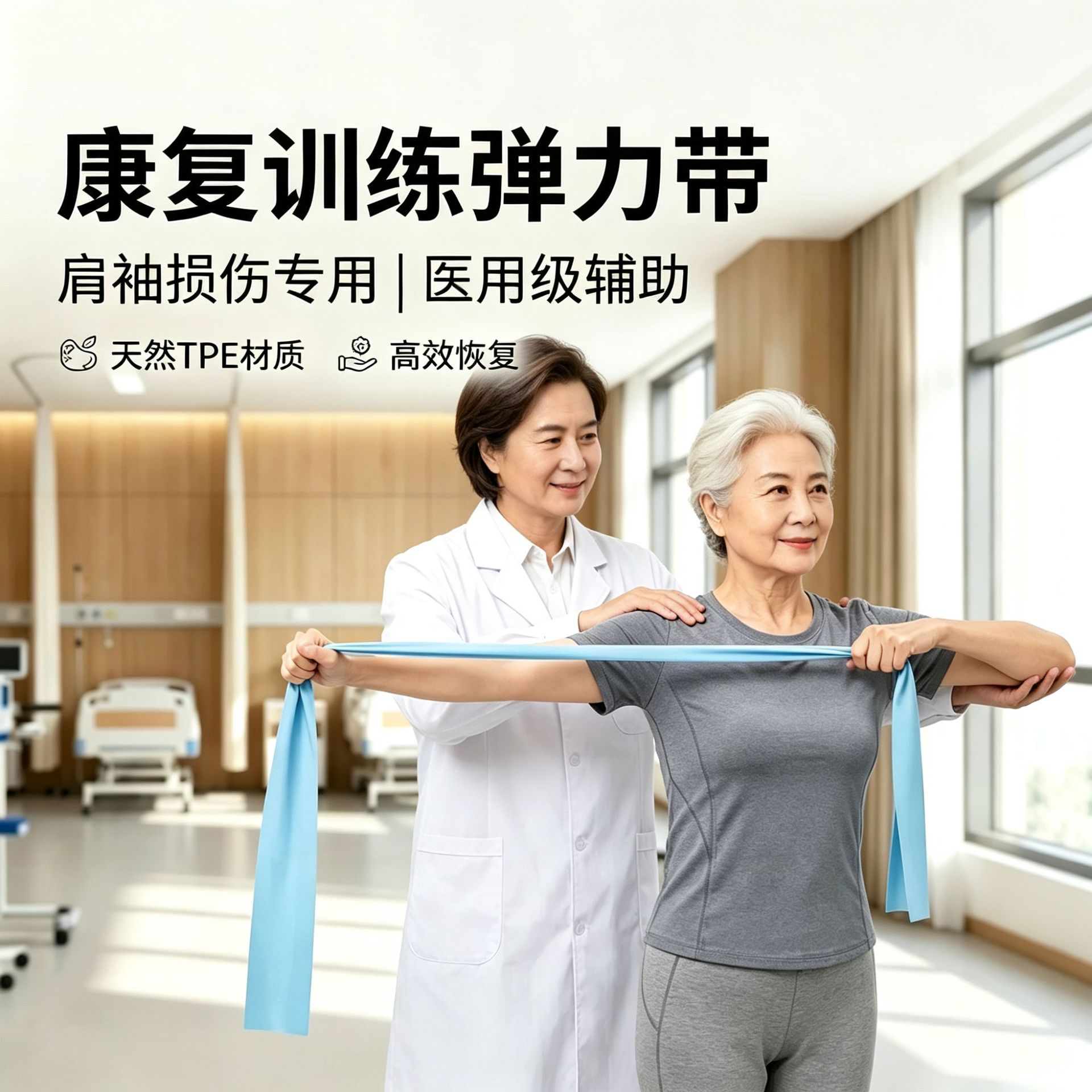 Training with resistance bands for shoulder and rotator cuff injuries, cervical spine exercises, resistance training for arm strength, and ankle rehabilitation after surgery