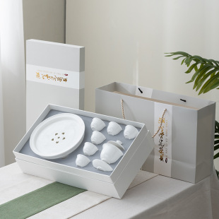 New Chinese Chaoshan Kung Fu Advanced Gift Box Gift Not Hot Ceramic Cover Bowl Thin Tire Chaozhou Bone China Tea Set