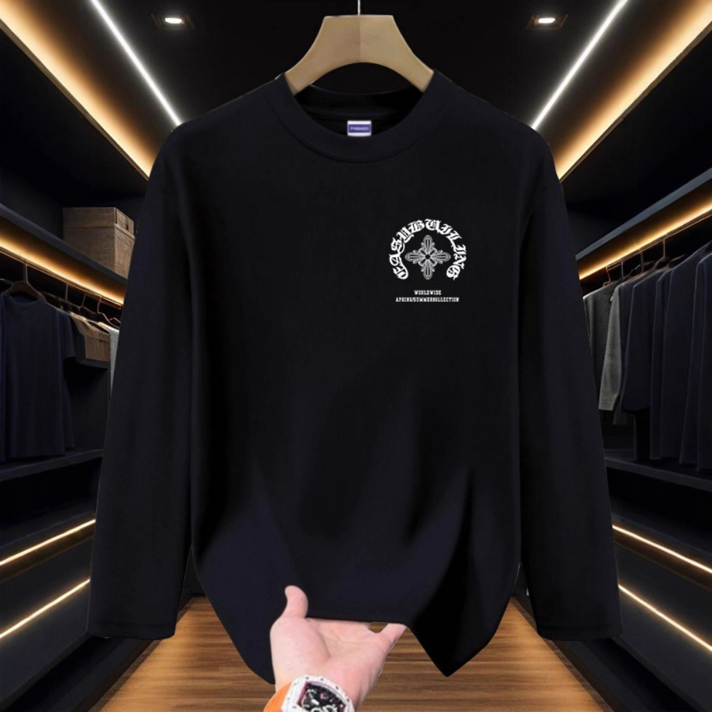 Men's High-End Streetwear Long Sleeve T-Shirt Heavyweight Pure Cotton Autumn Winter Base Layer Top Cool Stylish American Brand_voghion.com