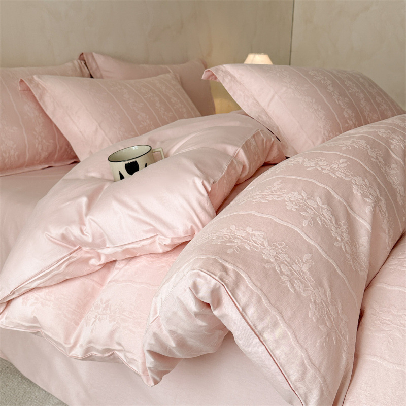 60S Pure Cotton Jacquard Four-Piece Set, Simple Cotton Bed Sheet and Duvet Cover, Girly Style Fitted Sheet, High-End Dormitory Set 4 60S Pure Cotton Jacquard Four-Piece Set, Simple Cotton Bed Sheet and Duvet Cover, Girly Style Fitted Sheet, High-End Dormitory Set 4