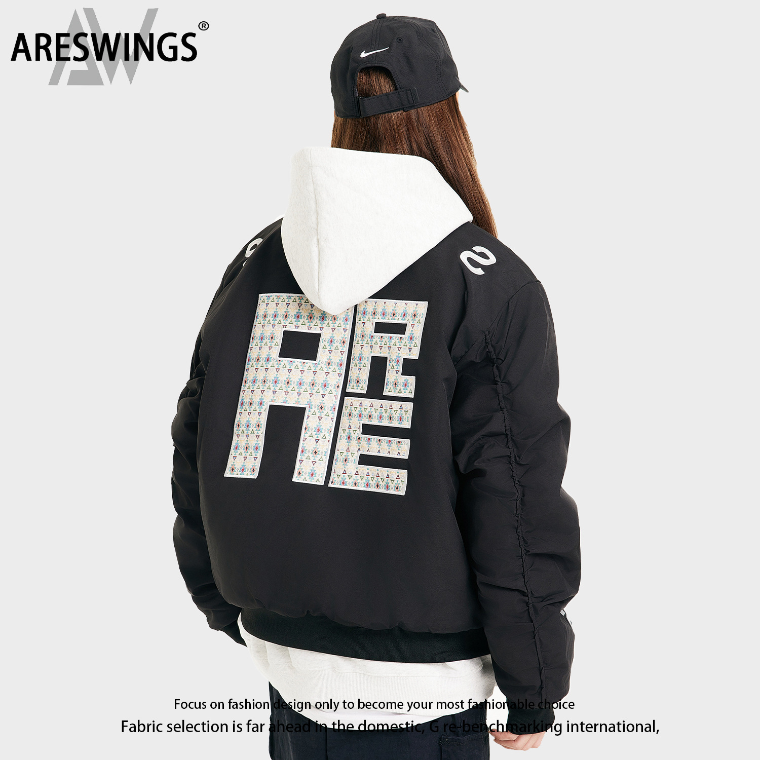 ARESWINGS American Embroidered Baseball Jacket, Unisex Trendy Loose Fit Versatile Couple Flight Jacket