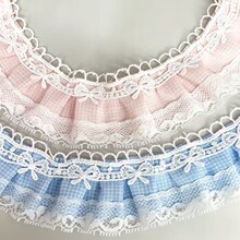 两色现货4cm格子蕾丝花边娃衣洛丽塔裙子衣服领口袖口玩具宠物围