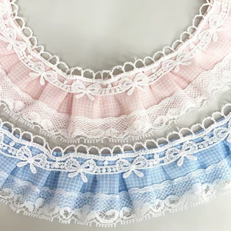 两色现货4cm格子蕾丝花边娃衣洛丽塔裙子衣服领口袖口玩具宠物围