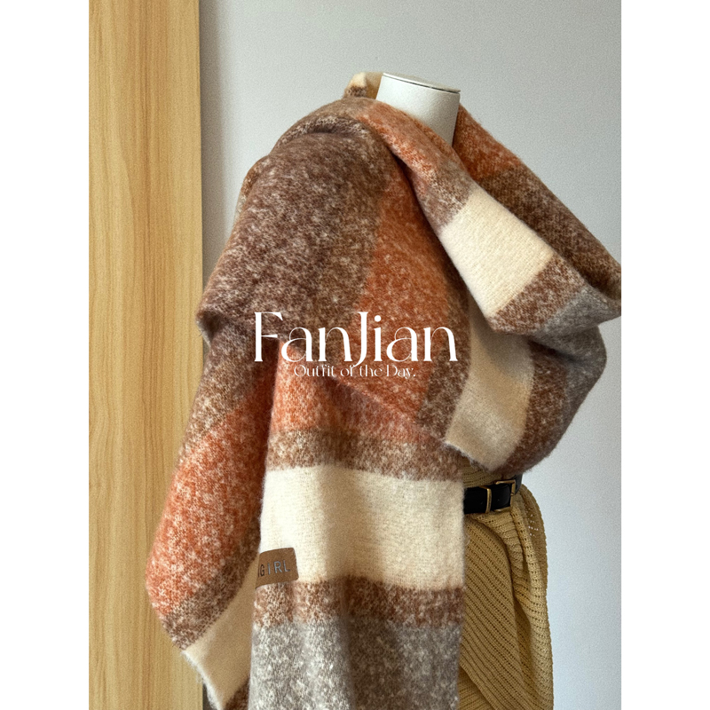 Chao Warm Color Scheme! Autumn and Winter Warm Color Tassel Large Scarf Thick Versatile Cold-Proof Contrast Plaid Scarf Shawl