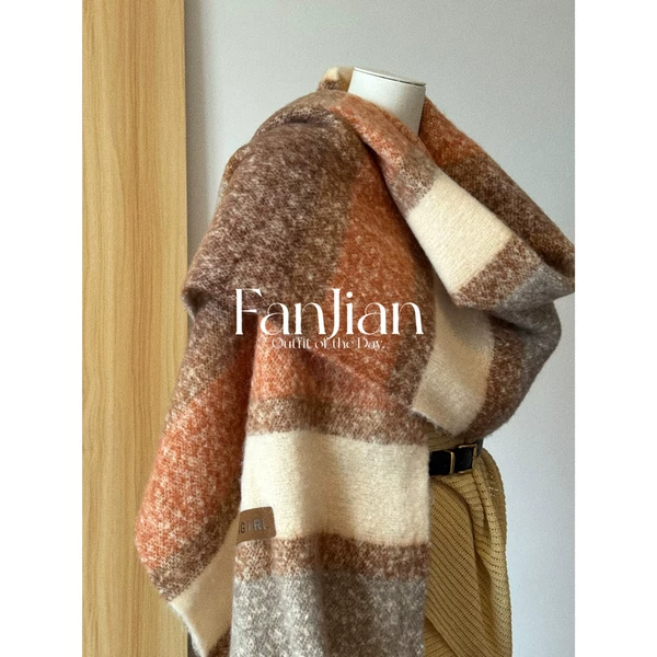 Chao Warm Color Scheme! Autumn and Winter Warm Color Tassel Large Scarf Thick Versatile Cold-Proof Contrast Plaid Scarf Shawl
