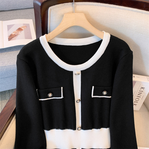 Large size women's clothing autumn and winter new French knitted dress, chanel style all-matching slimming sweater skirt