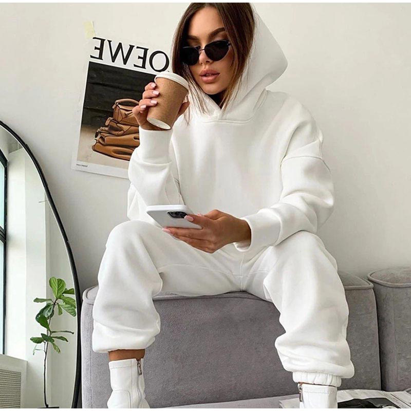 1042g Weight Long Sleeve Sleeve Length Cotton Blend, Polyester Fabric Type Pants Sets Sets Type 2 Pieces Set Quantity Holiday, Daily Occasion Hooded Neckline Loose Fit Type Solid Color Pattern Winter, Autumn Season Women's Gender Streetwear Style Women's Hoodies Sets Long Sleeve Streetwear Solid Color 10