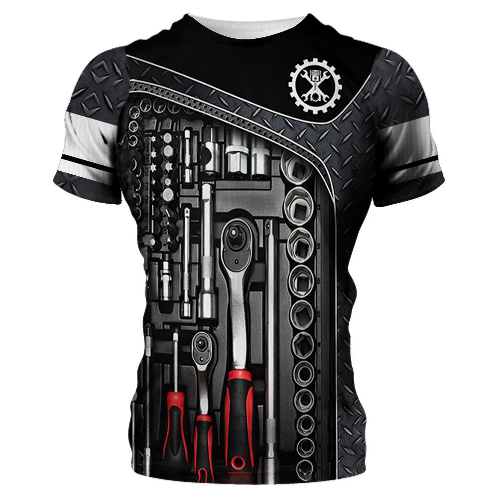 summer mechanical short sleeve T-shirt with a round collar