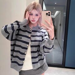 正确版本原标MIU缪家小红书网红款条纹针织衫开衫毛衣外套男女