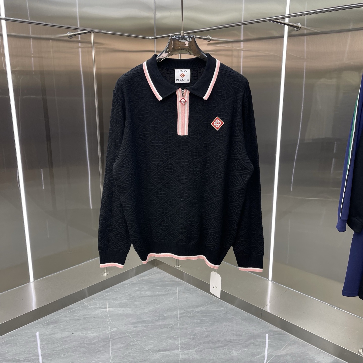 Casablanca Sweater Monogram Zip Polo Black