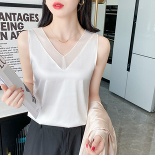 Summer base suit, white silk top with cups, tank top, lifting effect