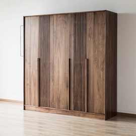 全实木大衣柜胡桃木色推拉现代简约储物衣橱对开门家用收纳柜卧室