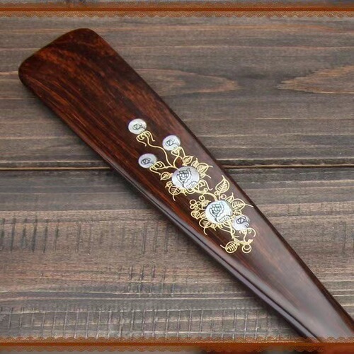 Vietnamese solid wood shoehorn ebony long handle inlaid shell shoe lift household shoe slide chicken wing wood shoehorn wholesale