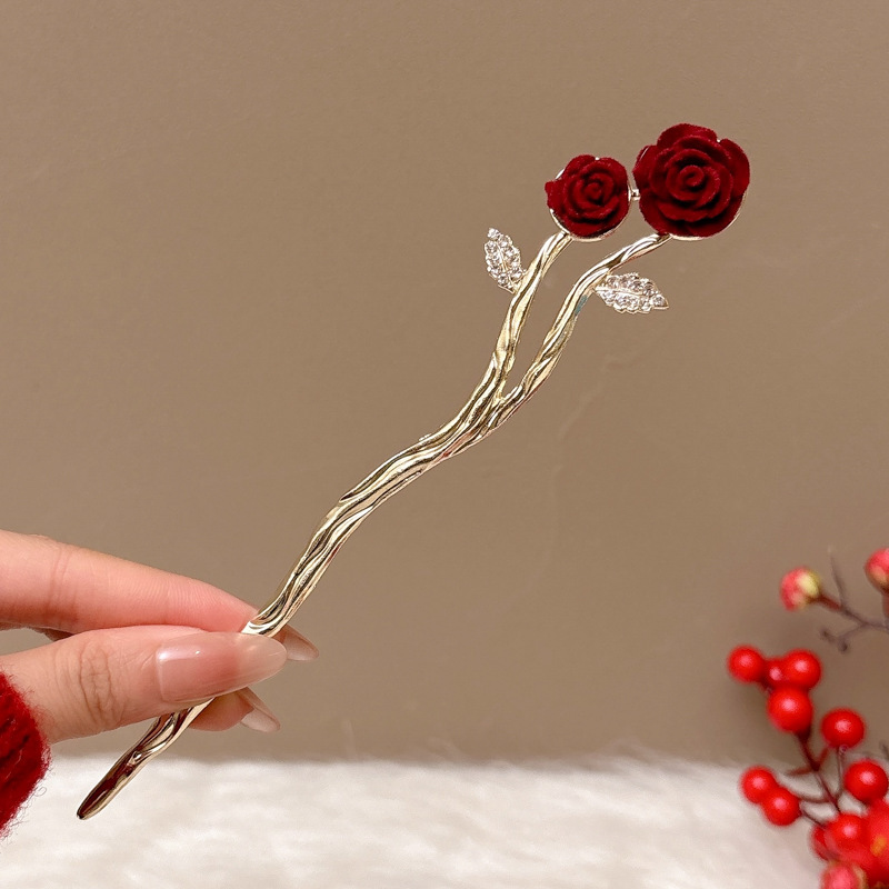 Nueva horquilla de flores de estilo antiguo chino, horquilla de sentido avanzado moderno, horquilla de cabello femenino, horquilla de Hanfu, tocado de horquilla de madera