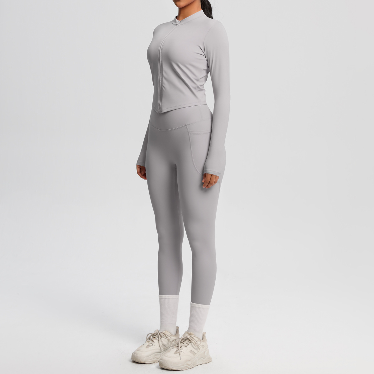 Sport Style Solid Color Nylon Spandex Zip Collar Tracksuit Coat Sweatpants display picture 45