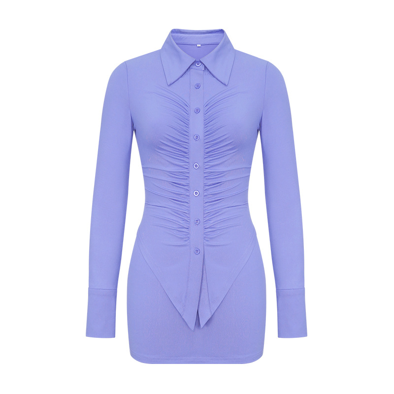 Suit Autumn Solid Color Long Sleeve Collar Top Sheath Skirt Casual Two Piece Suit